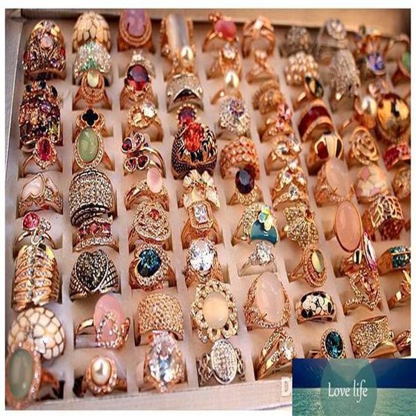 

24pcs lot mix designs gemstone ring exaggerated micro pave zircon crystal 18k real gold plated rings wholer237z, Golden;silver