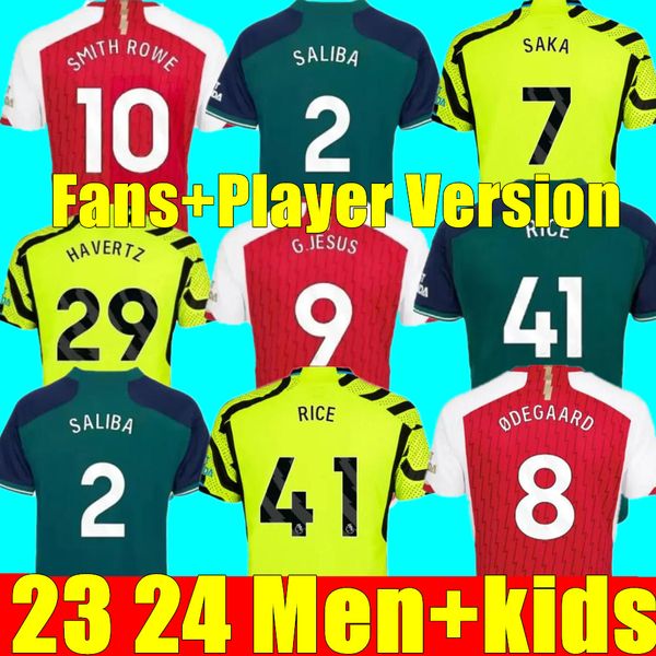 

23 24 rice saka soccer jerseys home away fans player gunners g.jesus jurrien j.timber fabio martinelli arsenals odegaard arsen smith 2024 fo, Black;yellow