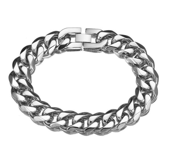 

15mm bracelet for men women curb cuban link chain stainless steel mens womens bracelets chains fashion jewelry3409346, Silver