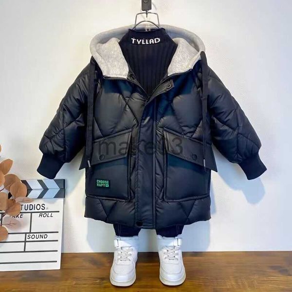

down coat 2023 winter new boys jacket thicken waterproof cold protection lambskin hooded down cotton outwear for 410 years old kids j230823, Blue;gray