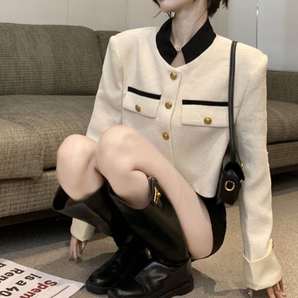 

womens jackets small fragrant tailored coat short autumn woolen jacket fashion slim blazers chaquetas mujer elegant cardigan french 230822, Black;brown