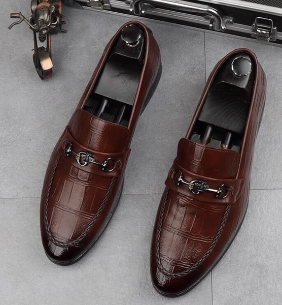 

men formal party dress shoes gentlemen genuine leather office business shoes mens brand designer casual loafers size:eu39-44, Black