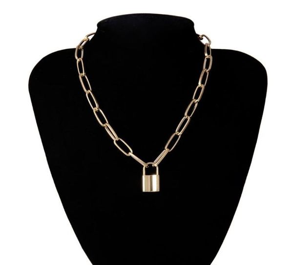 

fashion punk men women lock pendant necklace layered chain on the neck choker party jewelry 2021 selling metal cool necklaces1962178, Silver