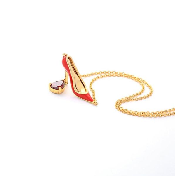 

18k goldplated necklace red highheel shoes necklace fashion simple drop oil woman necklace in stock 43337708807008, Silver
