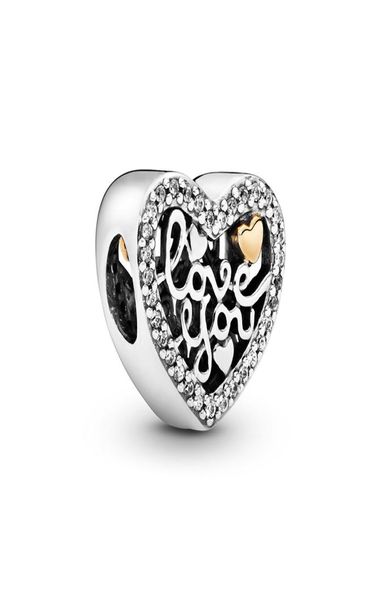 

authentic 925 sterling silver openwork love you script heart charm fit charmes bracelet fashion designer charms beads for diy jewe1512033, Black