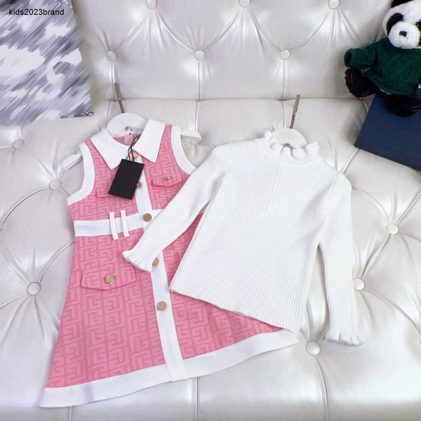 

tracksuits designer girls dresses baby autumn sets size 110-160 cm solid color base sweater and lapel sleeveless dress aug22, White
