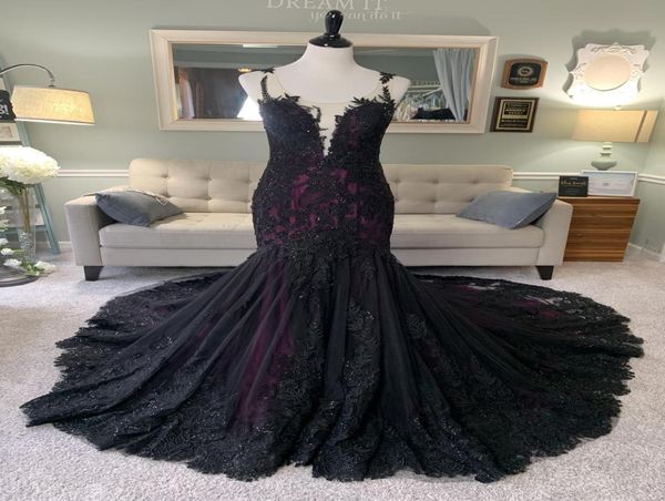

black purple gothic mermaid wedding dress with sleeveless sequined lace non white colorful bride dresses custom made7969295