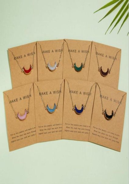 

wish card necklace gold chain stainless steel jewelry natural stone pendants chokers necklaces rose quartz healing crystals stone 3848407, Silver