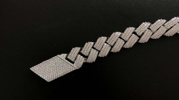

3 rows cubic zircon prong cuban link chain drop01234564465365, Silver