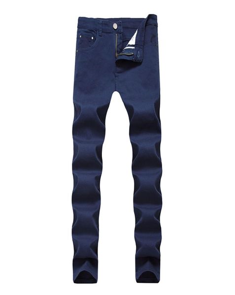 

new men jeans skinny denim straight casual jeans many pure color straight pants mid waist 604830, Blue