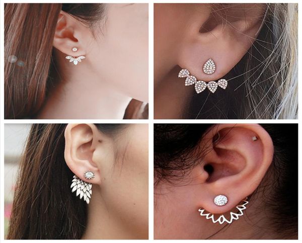 

h23 new imitation pearl heart crystal flower earrings leaf angel wings geometry stud for women statement ear jewelry whole3391628, Golden;silver