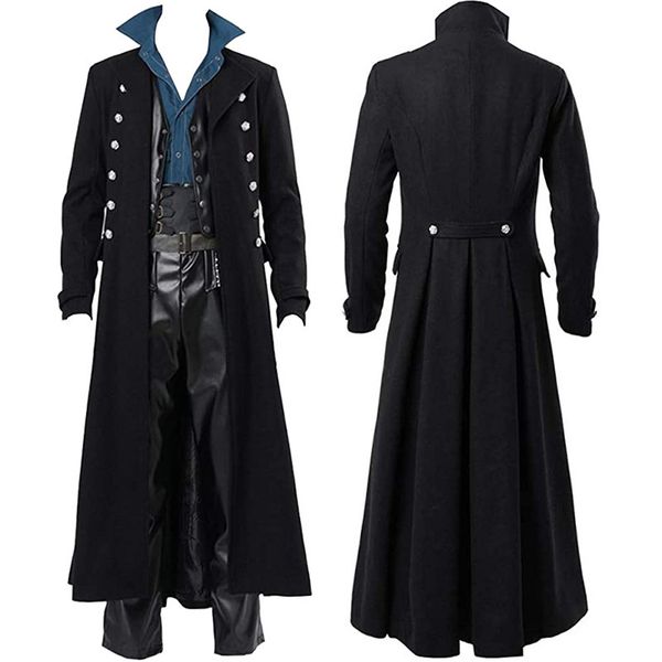 

men's jackets 2023 men gothic trench medieval steampunk retro coat doublebreasted trim solid lapel coats gentlema vintage long 230822, Black;brown
