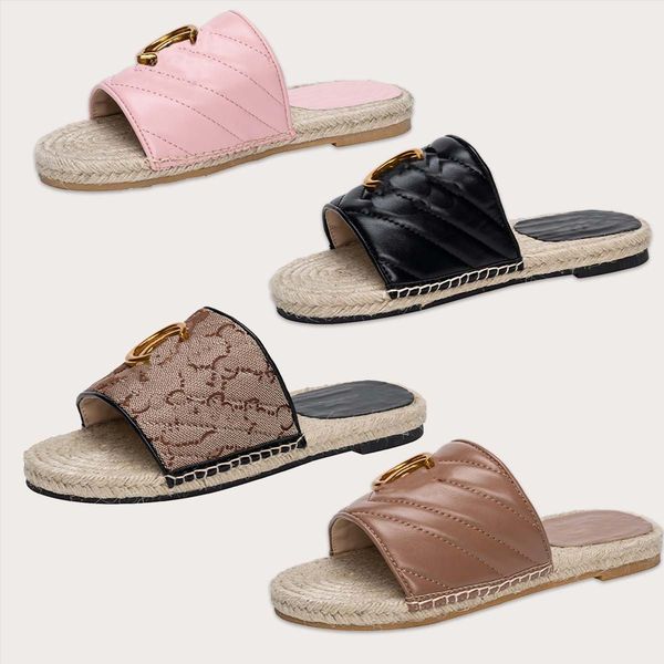 

designer women's platform flat sandals brand shoes fashion slippers straw woven shoes casual metallic slide sandal espadrille fisherman, Black