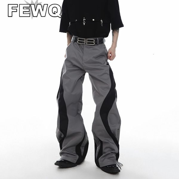 

men's pants fewq zipper split casual pant spliced male high street stitching color trousers y2k tech wear 2023 vintage 9a7871 230822, Black