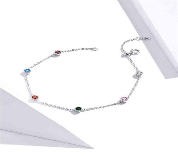 

21 5cm anklet 925 sterling silver romantic small round zircon charm anklet for women s925 ankle bracelet adjustable length 21101821090540, Red;blue