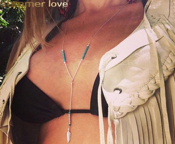 

long tassel feather necklace bead chain for women boho bohemian gold feather charm statement necklace ethnic vintage fashion jewel1459678, Silver