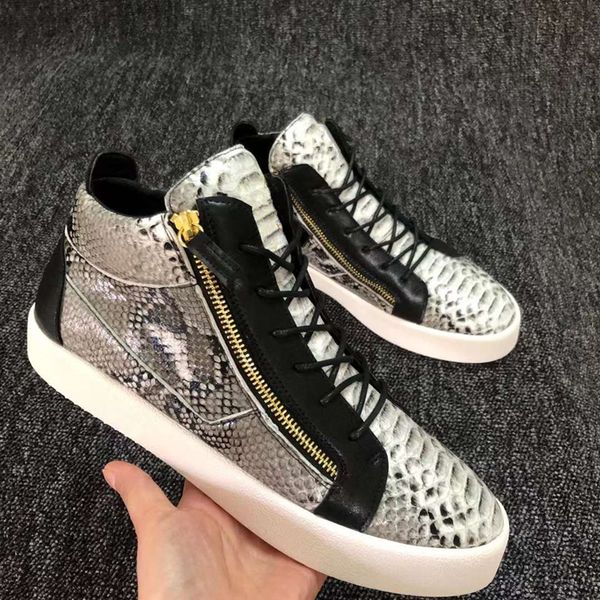 

snake pattern fashion luxury brand shoes sneaker flats casual mens lace-up zipper mixed color shoes man 47 size zapatillas women platform sn, Black