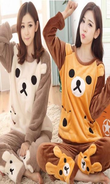 

women039s sleepwear pajamas sets winter thickened warm flannel longsleeved cartoon 2pcs home clothes suit for girls women pija3326073, Black;red