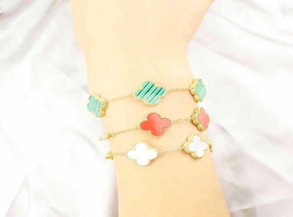 

net red five flower shell double sided clover bracelet fritillaria good luck titanium steel bracelet2236410, Black