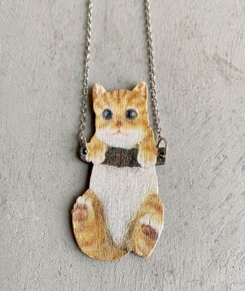 

cat monkey pendant necklace wood printing animal necklaces06748251, Silver