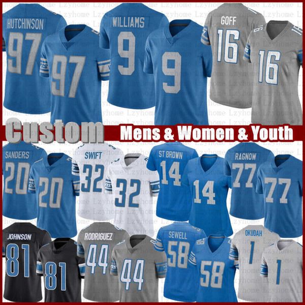 

30 jamaal williams jersey football jared goff amon ra st brown alex anzalone aidan hutchinson jerseys dandre swift deshon elliott malcolm ro, Black;red
