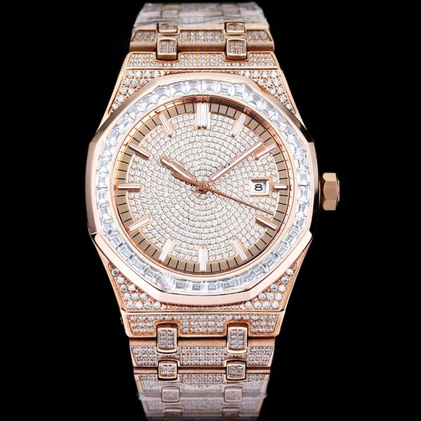 

handmade diamond watch mens automatic mechanical watches 40mm with 904l diamond-studded steel sapphire designer wristwatches montre de luxe, Slivery;brown