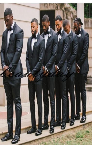 

2019 custom made twobutton groomsmen formal dinner party prom suits new black wedding tuxedos slim fit groom wear suits jacketp1641787, Black;gray