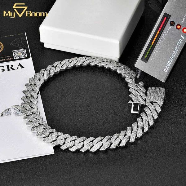 

20mm custom hip hop ice out moissanite miami cuban chain 925 sterling silver vvs moissanite iced cuban link necklace bracelet