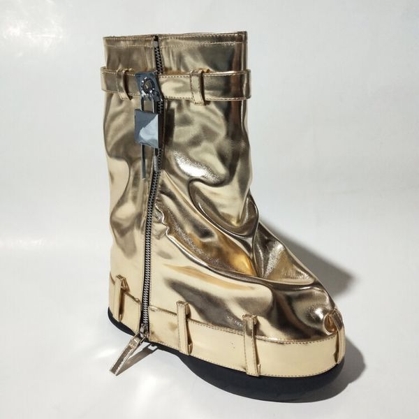 

boots racing silver round toe slope heel calf fashion leather womens 43 metal buckle thick soled denim 230823, Black