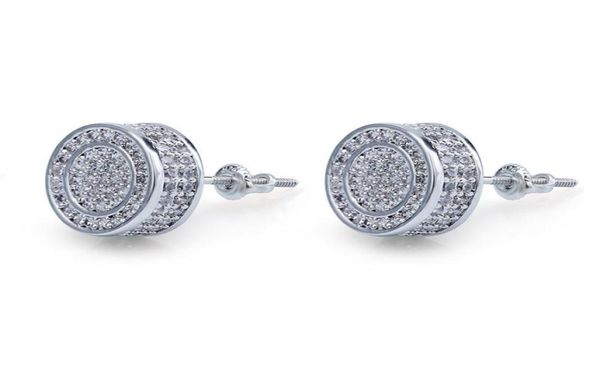 

925 sterling silver iced out cz premium diamond cluster zirconia round screw back stud earrings for men hip hop jewelry 327 q24452787, White