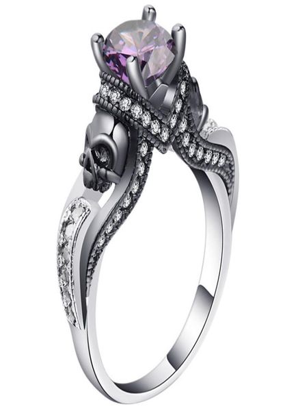 

creative personality skull ring multicoloured gemstone zirconium wedding engagement crystal jewelry4424501, Silver