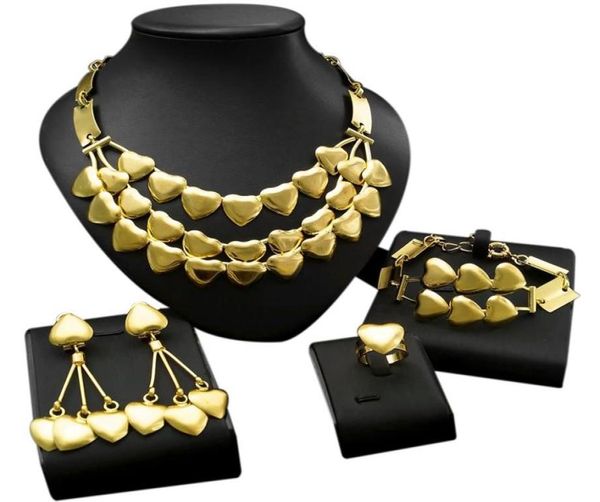 

yulaili bridal wedding necklace jewelry sets for women gold plated heart shape pendant earrings fashion charm african nigeria jewe8696739, Black