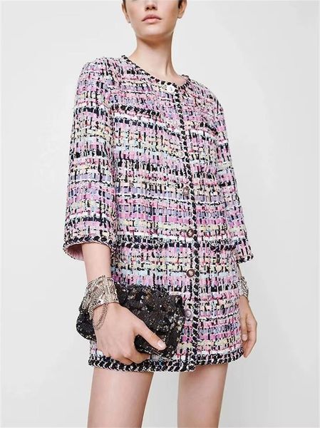 

chan 2023 winter jacket women colour sequins designer jacket women coats designer women designer fashion chains long style tweed jacket moth, Black;brown