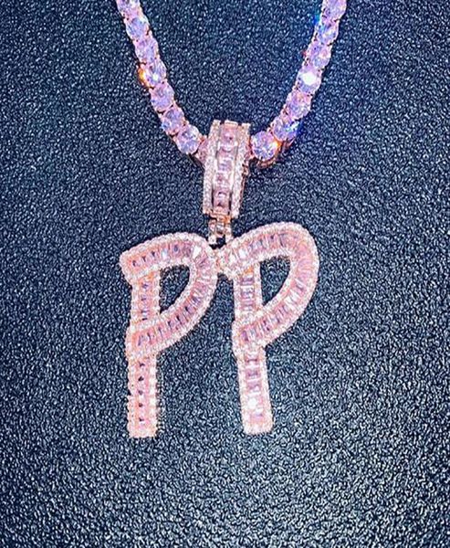 

hip hop custom pink baguette letters pendant necklace combination letters name pendant 24inch pink tennis necklaces zirconia jewel1197819, Silver
