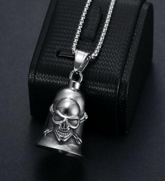 

hip hop rock stainless steel skull bell pendants necklace for men punk jewelry never fade gift2211715, Silver