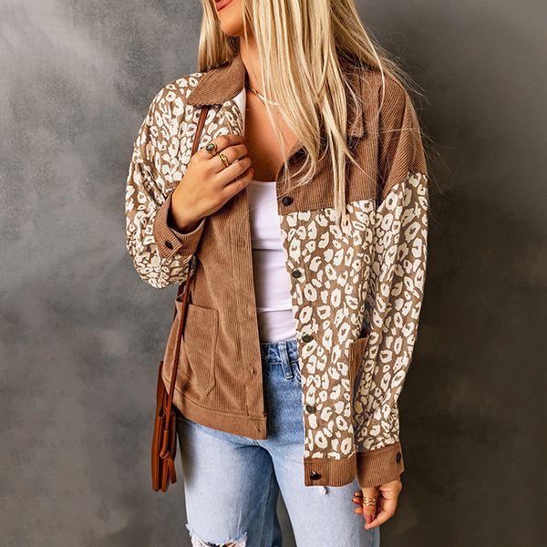 

women's jackets cacocala spring autumn corduroy women jacket fashion leopard splice casual female jackets 230822, Black;brown