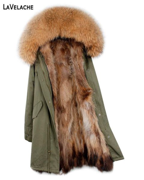 

women s plus size outerwear coats 3xl 7xl winter coat women long real raccoon fur jacket female thick warm liner natural collar pa1447709, Black