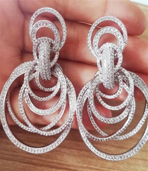 

missvikki luxury indian dubai african many circles drop earrings for noble women bridal wedding jewelry full clear cz earrings 2106932620, Silver