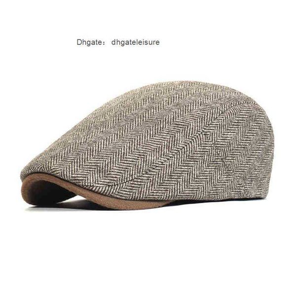 

winter thick newspaper boys hat men vintage fishbone women casual stripe berets gatsby flat hat adjustable j220722, Blue;gray