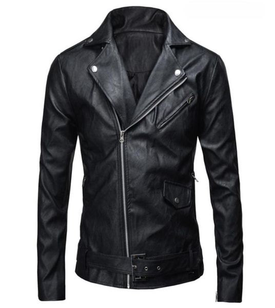 

whole new autumn men039s pu leather jacket slim fit motorcycle jacket zipper casual leather coat male outerwear clothing f5114621, Black