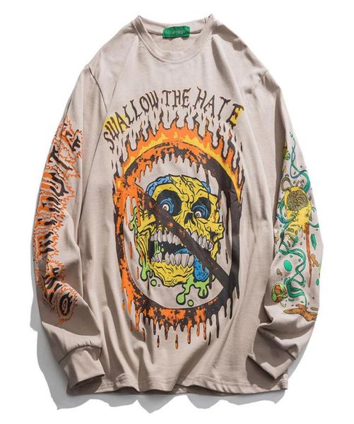 

aolamegs hip hop sweatshirt men skull printed pullover ukiyoe casual high street long sleeve oneck hoodies fashion streetwear cx2721778, Black