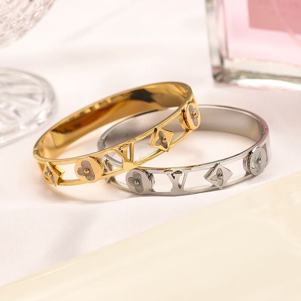 

designer branded bracelets women bangle luxury designer jewelry 18k gold plated stainless steel wedding lovers gift bangles wholesale 1.1 wi, Black