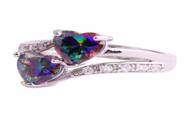 

pretty rings mystic rainbow zircon double sterling silver plated birthstone jewelry wedding rings7814318, Golden;silver