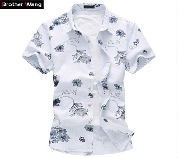 

summer new men039s linen shirt 2020 fashion casual male short sleeve flower shirt large size brand men039s clothing 5xl 6xl 7221623, White;black