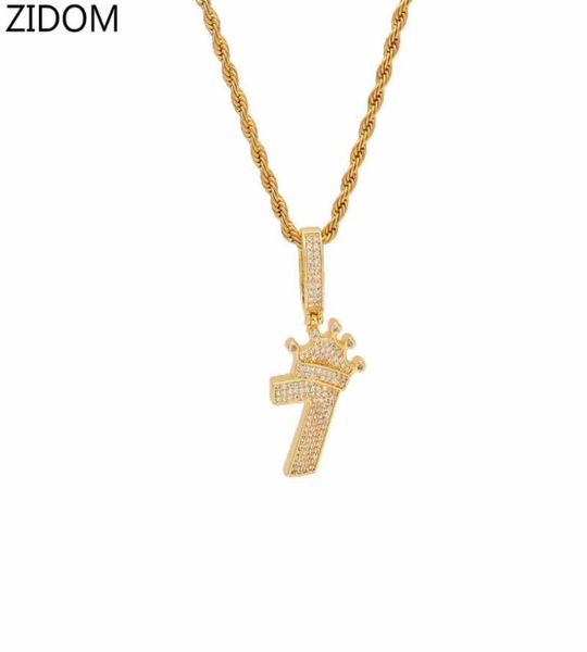 

men hip hop iced out bling zircon crownnumber 7 pendant necklaces fashion trendy necklace male hiphop jewelry gifts2066480, Silver