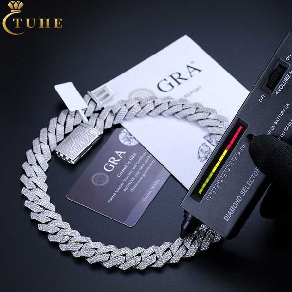 

factory price 18mm white gold plated 925 sterling silver vvs moissanite diamond iced out cuban link chain necklace