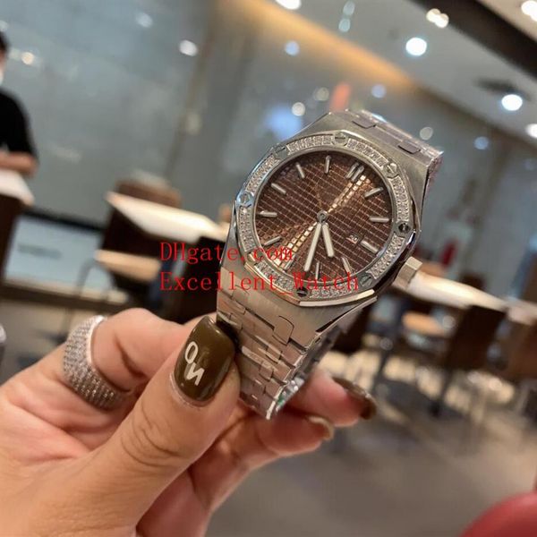 

17 colors ladies wristwatches 33 mm 67650 67651 stainless steel diamond bezel vk quartz watch watches228j, Slivery;brown