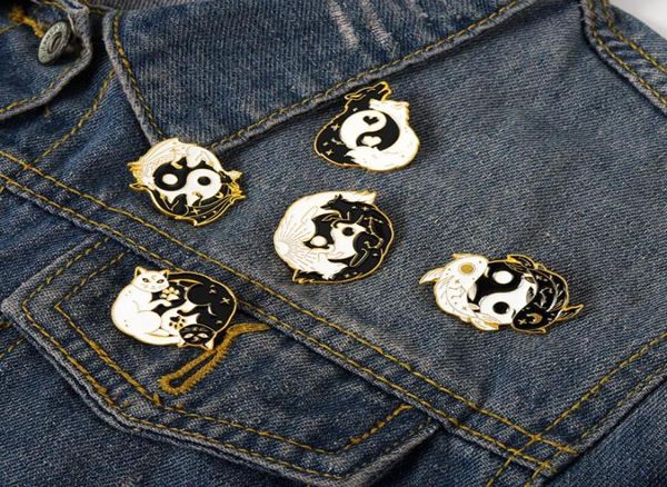 

black white yin yang enamel pins lucky koi punk goth brooch badges jewelry metal backpack lapel clothes friends halloween gift6557461, Gray