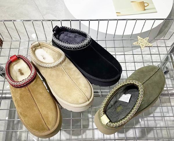 

tazz slipper tasman men women size 35-45 fur slides birk clos boston austrilia winter warm leather slipper thick bottom platform desinger in, Black