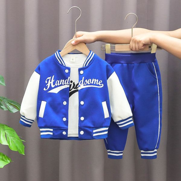 

clothing sets baby handsome sports baseball uniform three piece cardigan jackets spring and autumn boys girls korean suit 230823, White